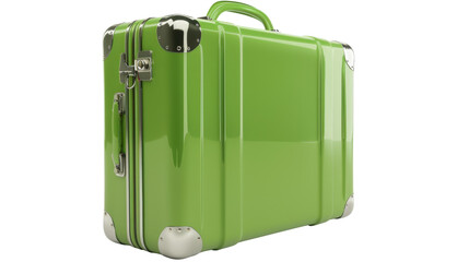 Green suitcase on transparent background representing travel and vacation