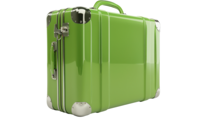 Green suitcase on transparent background representing travel and vacation
