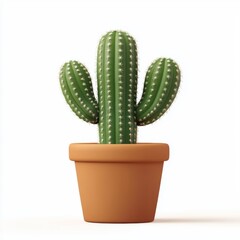 green cactus with small white spines in a terracotta pot, isolated on a clean white background