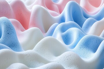 Obraz premium 3d abstract wave background with pink, blue and white colors. soft pastel. foam and inflated material texture. curved lines, depth and elegance.
