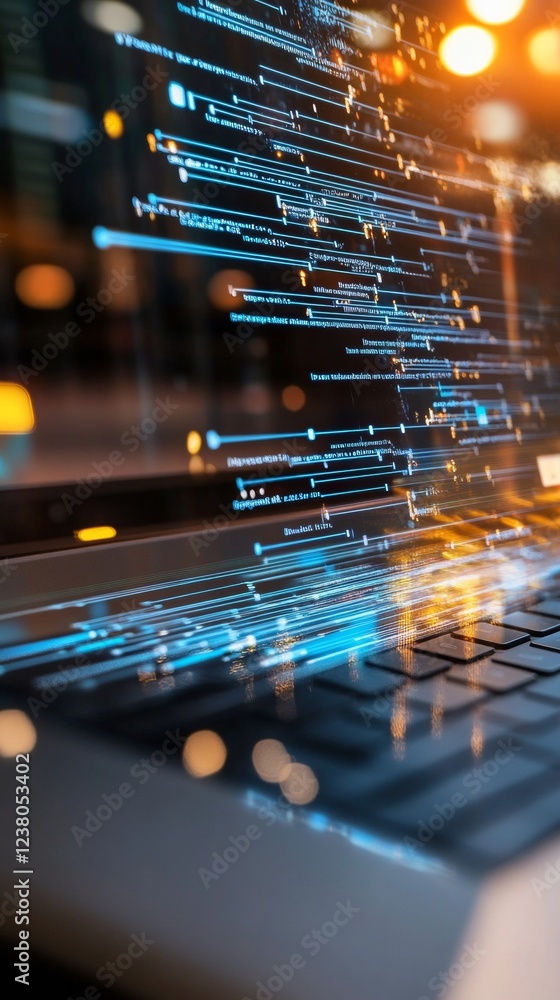 Aufkleber Futuristic Cybersecurity Interface Illuminated Keyboard with Digital Sequences on Metal - Advanced Tech Solutions and Secure Networking for Modern Business