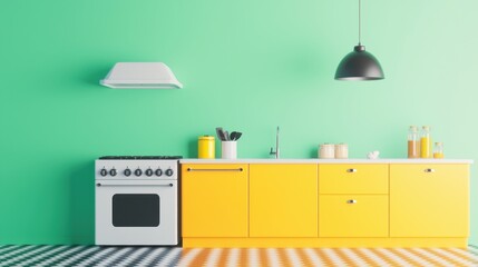 Bright Kitchen with Yellow Cabinets and Green Wall