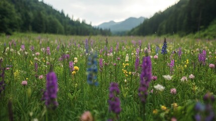 Obraz premium Mountain meadow wildflowers summer bloom landscape