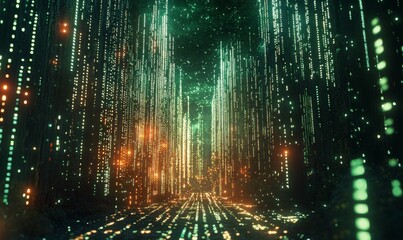 In the field of big data code, abstract information streams flow. showcasing a cyber network of neural impulses.