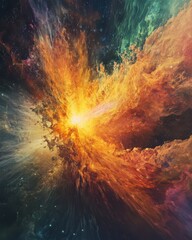 A celestial event comet crossing paths with cosmic explosion deep space digital art vibrant colors abstract concept