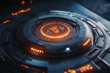 Futuristic digital interface with glowing elements and circular design