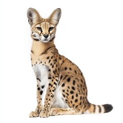 Serval cat isolated on white background for wildlife marketing campaigns