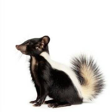 Skunk isolated on white background for marketing campaigns and wildlife presentations