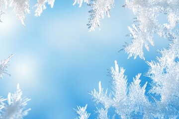 Obraz premium Frosty blue snowflakes winter wonderland nature photography serene atmosphere close-up view tranquility