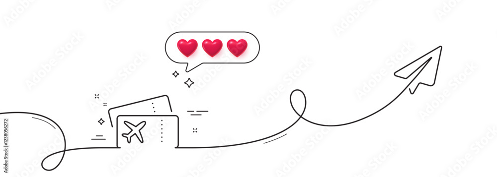 Poster boarding pass line icon. continuous line with share plane. airplane tickets sign. check in flight sy