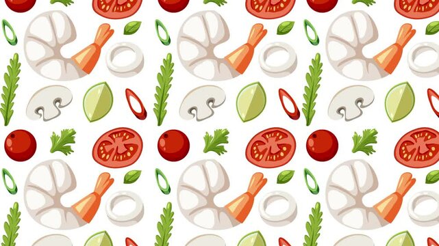 Seamless Spicy Shrimp Pattern Animation