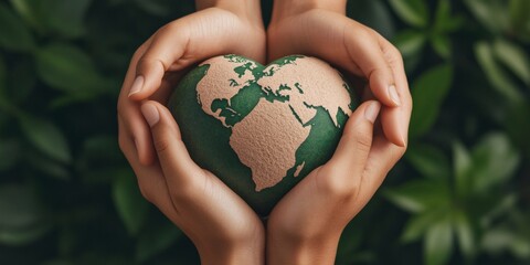Eco-Friendly Unity Concept Diverse Hands Making Heart Shape Over Textured Globe - Green Marketing and Environmental Awareness Visual for Non-Profits