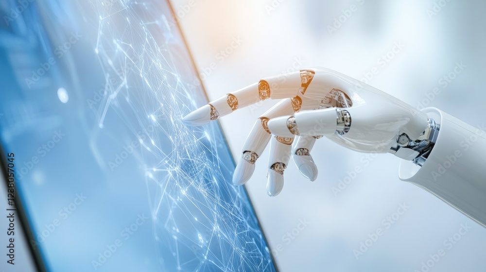 Aufkleber concept of ai-enhanced business models, with digital systems, interconnected data, and predictive an