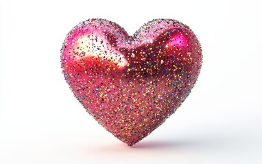 Heart decorated with sparkling confetti and glitter for Saint Valentines Day and 8 March Womens Day isolated on a white background