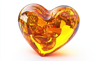 Heart designed from glowing amber resin for Saint Valentines Day and 8 March Womens Day isolated on a white background