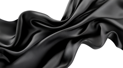 Flowing black silk fabric on transparent background