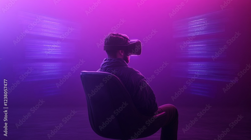 Poster cyberpunk vr experience futuristic gaming chair with interactive led panels in neon glow - immersive