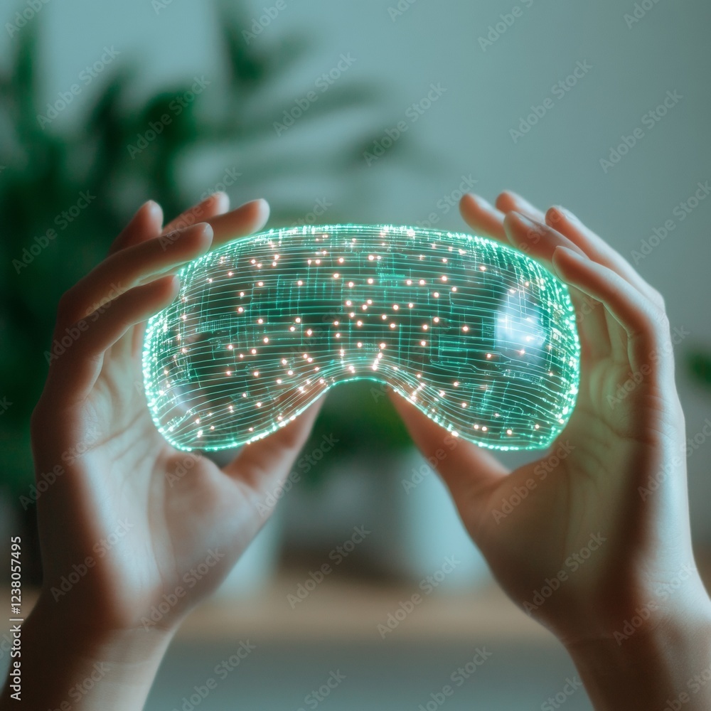 Aufkleber high-tech ar headset close-up interactive led circuitry and minimalist design in contemporary startu