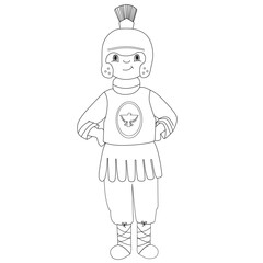 El niño vestido de soldado romano. Semana Santa en España. Ilustración en blanco y negro. 