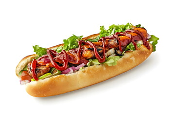 hot dog with vegetables isolated on white