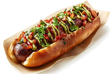 hot dog with vegetables isolated on white