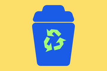 A coloured trash can illustration with the recycle sign on it. It can be used to attach it to products that are being recycled.