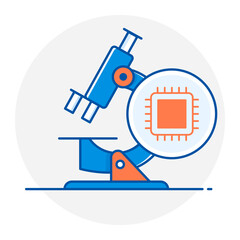 Microscope with AI Circuit Icon, Artificial Intelligence in Science and Technology Research Symbol