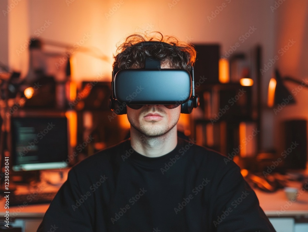 Poster industrial tech vision candid vr developer in urban studio - enhancing software innovation and immer