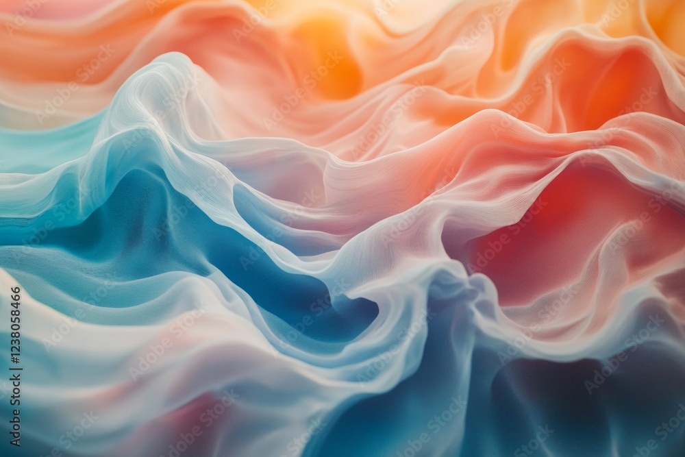 Poster Digital Holographic Waves Abstract Fluid Art for Creative Tech Spaces - Enhance Visual Marketing and Immersive User Experience with Vibrant Textile-Inspired Designs