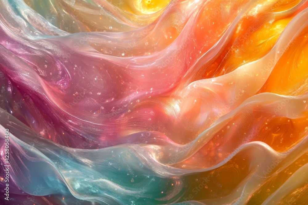 Poster Holographic Fluid Blur Dynamic Data Stream Visualization in Iridescent Waves for Tech Marketing and Creative Digital Displays Enhance Interactive Experiences
