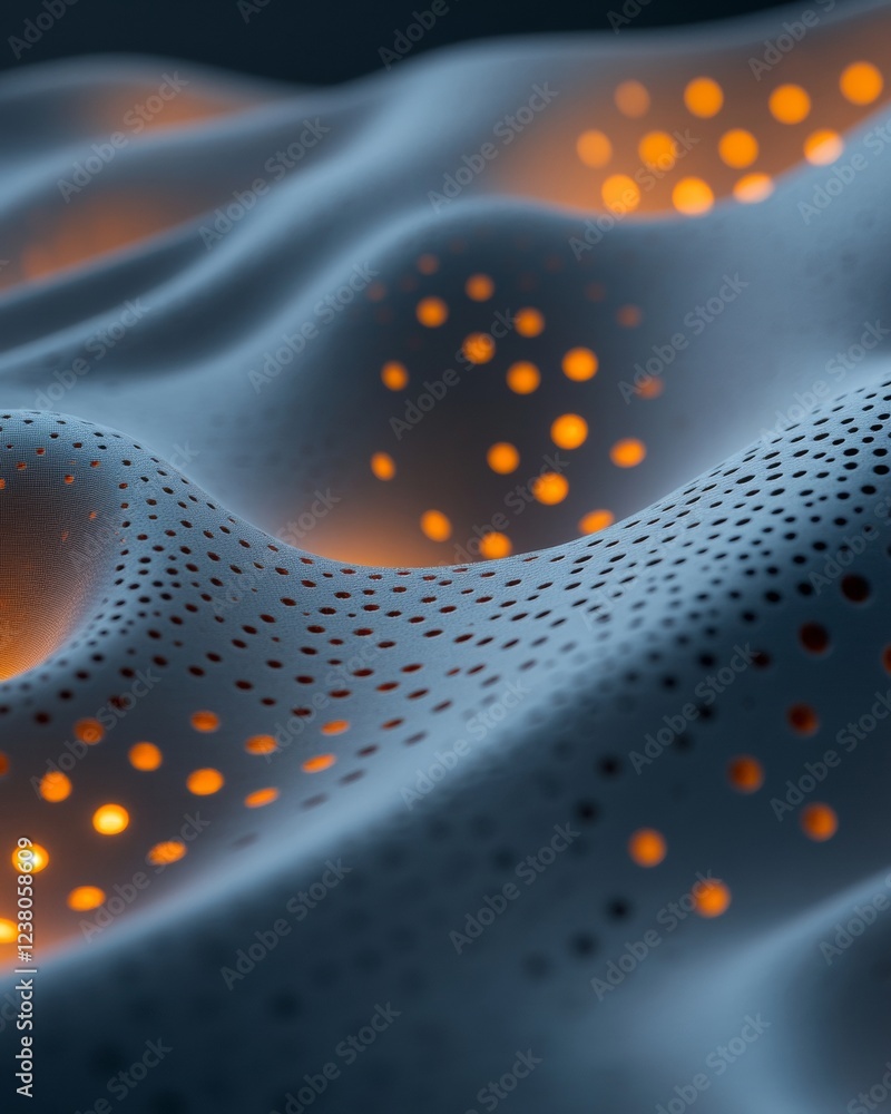 Poster futuristic led illumination intricate etched design on wavy surface for innovative retail displays a
