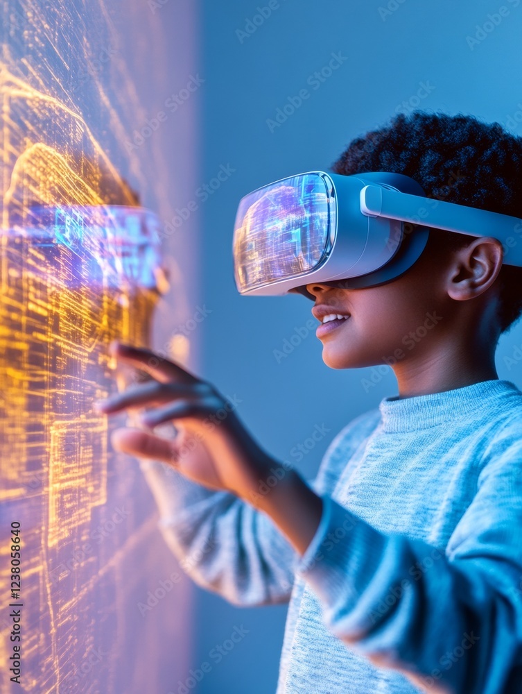 Aufkleber immersive vr collaboration teen innovators in futuristic tech lab with holographic interface - inspi