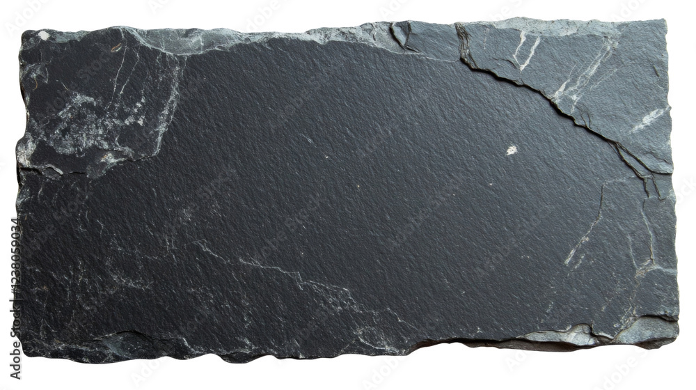 Poster black slate plate with rough edges showing natural texture on transparent background