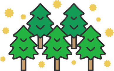 杉の木の花粉のアイコン（線画カラー）のイラスト