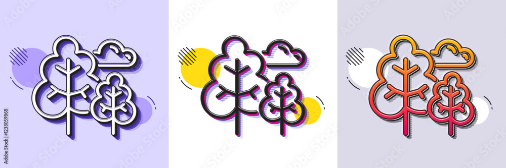Aufkleber tree line icon. halftone dotted pattern. gradient icon with grain shadow. forest plants sign. nature