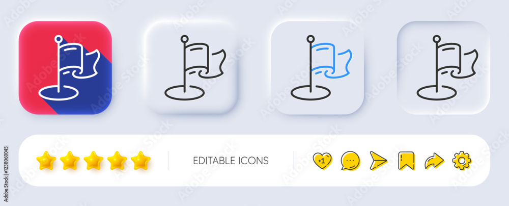 Poster milestone line icon. neumorphic, flat shadow, 3d buttons. place pin sign. flag pointer symbol. line 