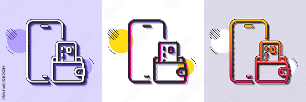 Poster phone wallet line icon. halftone dotted pattern. gradient icon with grain shadow. smartphone app sig