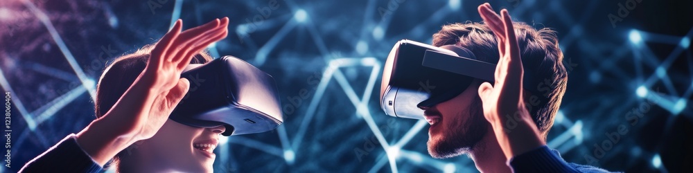 Poster futuristic collaboration in vr young professionals high-fiving in ai-driven smart office - tech-forw