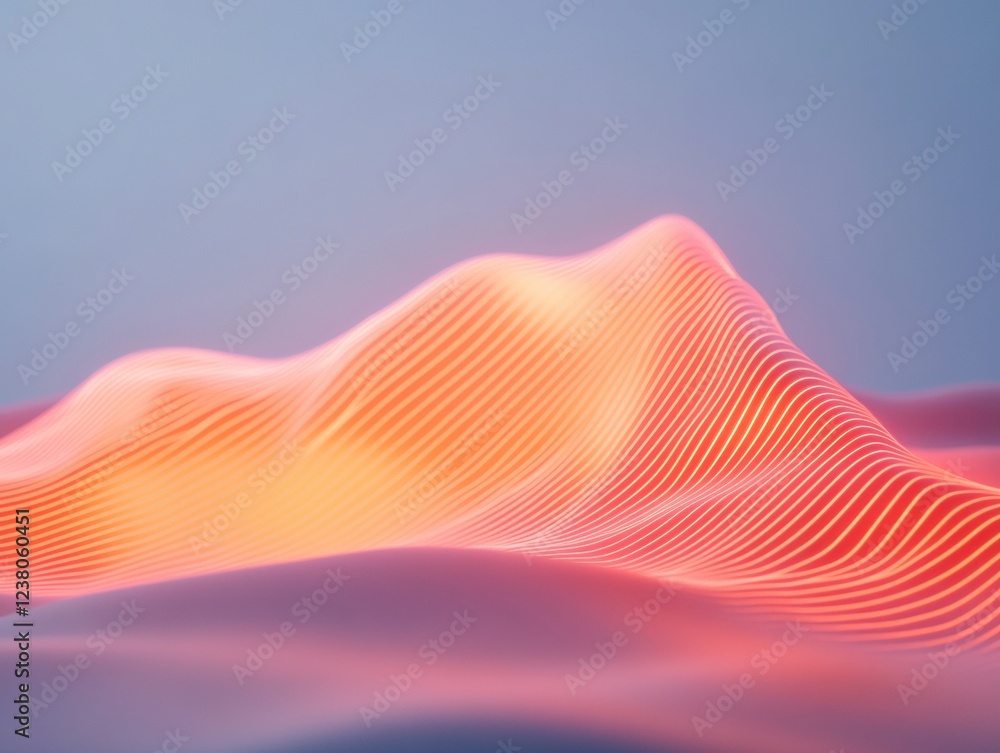 Poster Neon Wave Dynamics Futuristic Digital Visualization of a Pulsating Neon Wave - Immersive Tech Graphics for Virtual Reality and Innovative Marketing Solutions