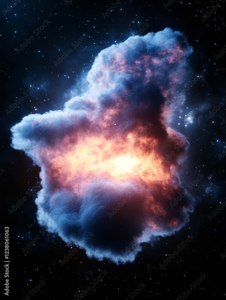 Aufkleber Cosmic Cloudscape Visualization Ethereal Gas Clouds and Energy Waves in Star Cluster - Digital Space Art for Modern Tech and Educational Innovation