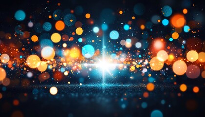 Obraz premium Abstract Background, Sparkling Bokeh Lights, Converging Light Beams, Futuristic Modern Design