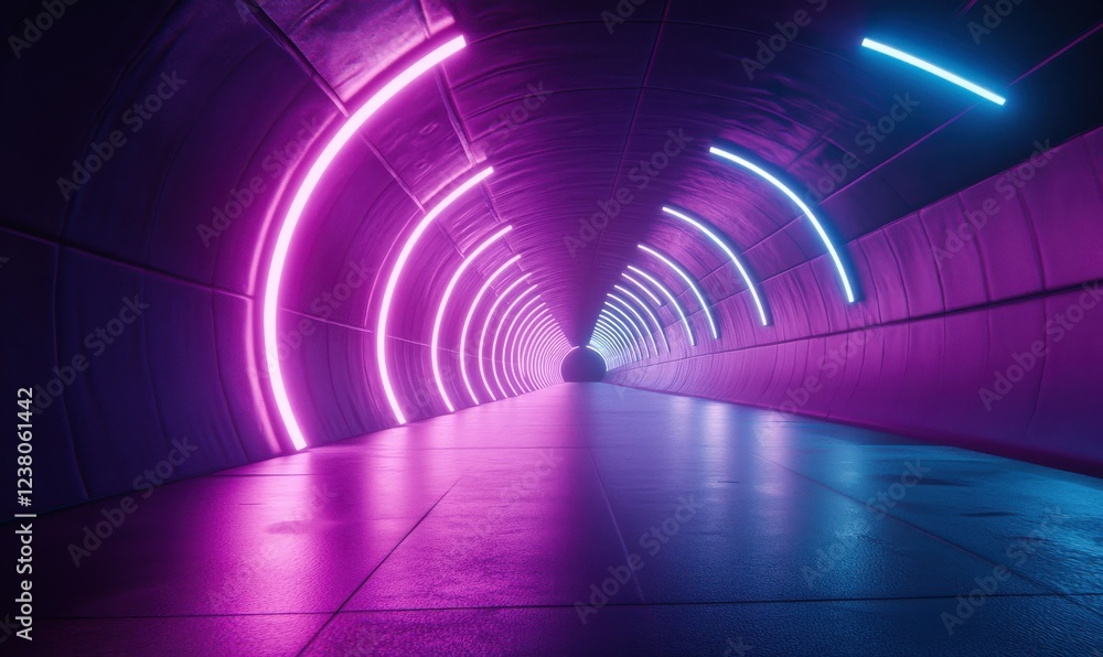 Poster a mystical tunnel of glowing purple and cyan light spiraling into a deep unknown void, creating a se