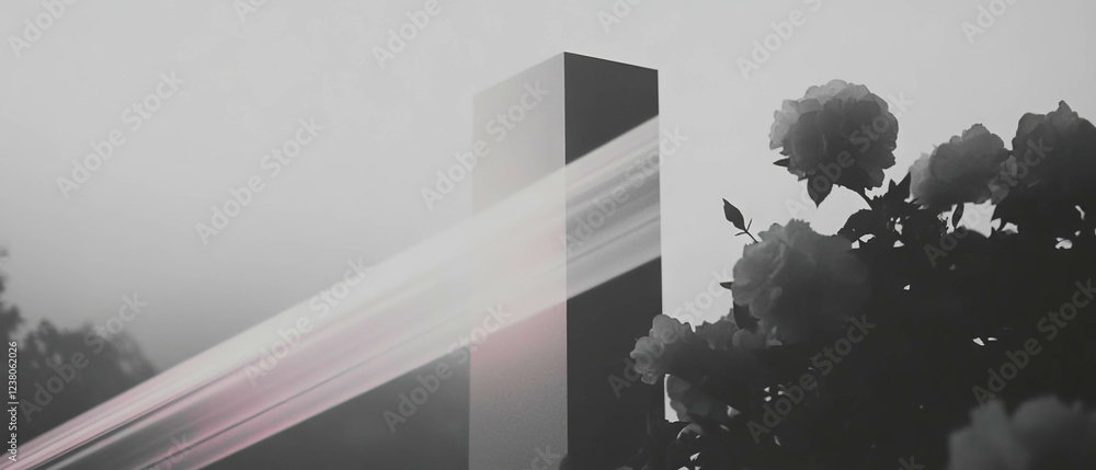 Poster Minimalist collage featuring geometric shapes and light refracting through a prism