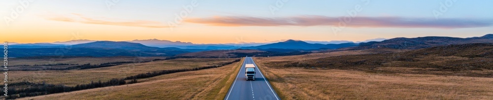 Poster sunset highway logistics visualizing cargo truck movement on smooth asphalt - optimizing freight eff