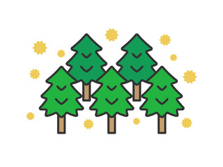 杉の木の花粉のアイコン（線画カラー）のイラスト