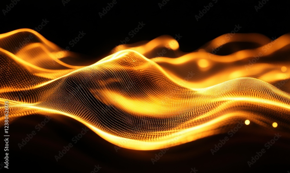 Poster abstract glowing waves of light resembling data streams, showcasing the fluidity of modern digital n
