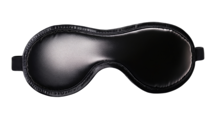 Black sleep mask resting on transparent background