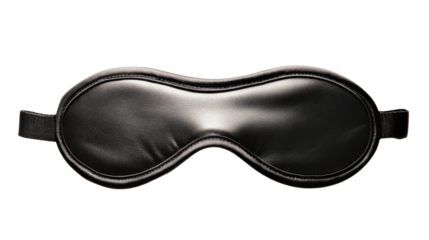 Black sleep mask resting on transparent background