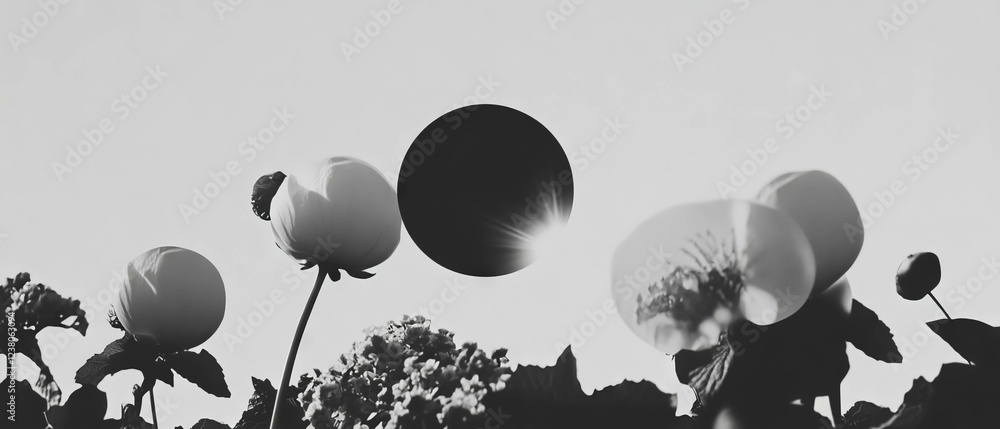 Aufkleber collage of geometric shapes and flowers with an abstract lens flare effect