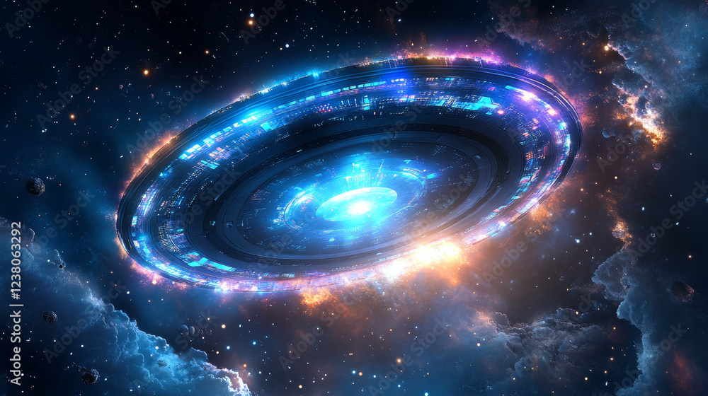 Poster hud futuristic circular virtual portal. double-sided and one-sided game portal. future space travel 